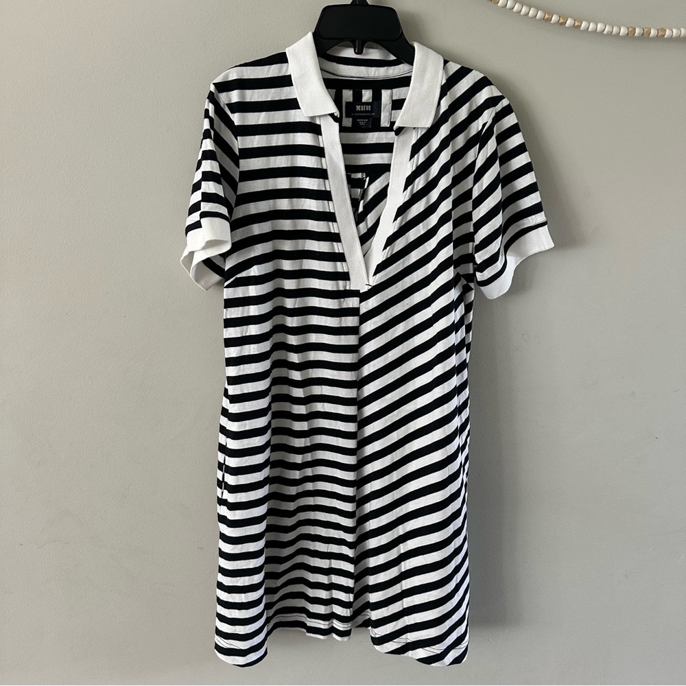 Maeve by Anthropologie Polo Mini Dress Size M Medium Striped Black White Knit